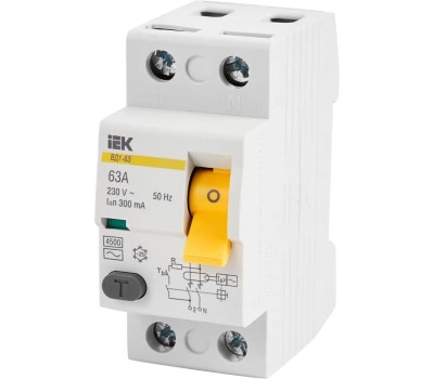 IEK Выключатель дифф. тока (УЗО) ВД1-63 (MDV10-2-063-300) 63A 2П 230В 2 модуля белый (упак.:1шт)