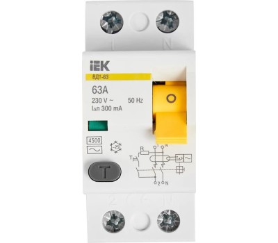 IEK Выключатель дифф. тока (УЗО) ВД1-63 (MDV10-2-063-300) 63A 2П 230В 2 модуля белый (упак.:1шт)