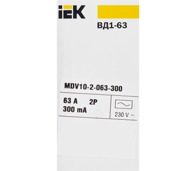 IEK Выключатель дифф. тока (УЗО) ВД1-63 (MDV10-2-063-300) 63A 2П 230В 2 модуля белый (упак.:1шт)