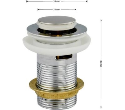 САНАКС - Верхняя часть (донный клапан) сифона - автомата на раковину с переливом, маленькая пробка, из нержавеющей стали, цвет ХРОМ. 0624