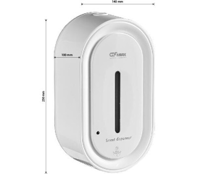 GFmark - Дозатор СЕНСОРНЫЙ, для жидкого мыла, заоваленный корпус, пластик АБС, с полоской, 1000 мл, цвет БЕЛЫЙ. 728