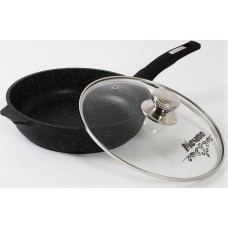 Сковорода МЕЧТА С26802 Гранит black 26см с несъемной ручкой и стекл. крышкой