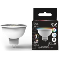 GAUSS Лампа светодиодная 101105406 6Вт цок.:GU5.3 софит 175B св.свеч.RGB MR16 (упак.:1шт)