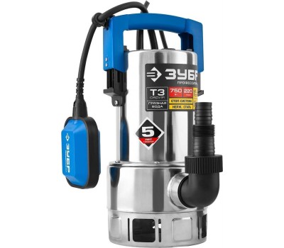 Дренажный насос ЗУБР НПГ-Т3-750-С Профессионал , дренажный насос для грязной воды, корпус - нерж. сталь