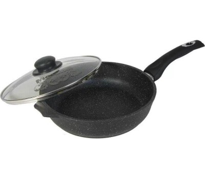 Сковорода МЕЧТА С26802 Гранит black 26см с несъемной ручкой и стекл. крышкой