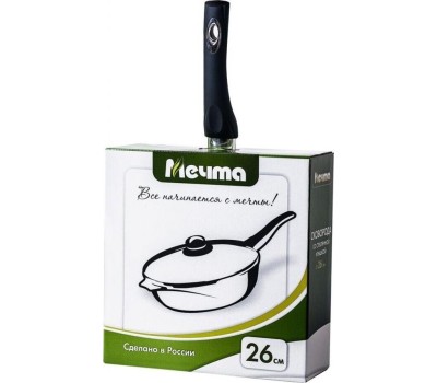 Сковорода МЕЧТА С26802 Гранит black 26см с несъемной ручкой и стекл. крышкой
