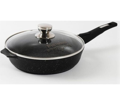 Сковорода МЕЧТА С26802 Гранит black 26см с несъемной ручкой и стекл. крышкой