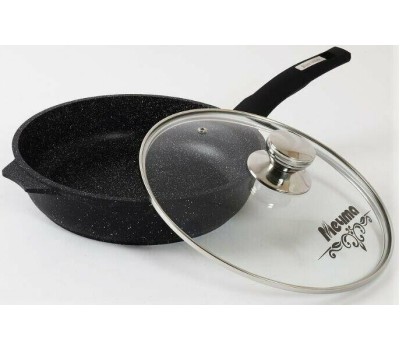 Сковорода МЕЧТА С26802 Гранит black 26см с несъемной ручкой и стекл. крышкой