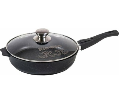 Сковорода МЕЧТА С26802 Гранит black 26см с несъемной ручкой и стекл. крышкой
