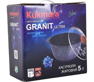 Жаровня КУКМОР жгг41а а/пр литая 4,0л стекл/кр Granit ultra blue