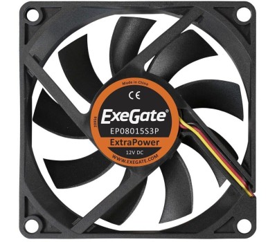 EXEGATE EX283374RUS Вентилятор ExtraPower EP08015S3P, 80x80x15 мм, подшипник скольжения, 3pin, 2500RPM, 26dBA