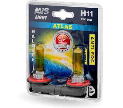 Лампа галогенная AVS /ATLAS ANTI-FOG/желтый H11.12V.55W.блистер 2шт