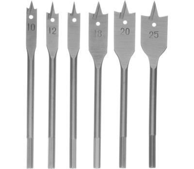 Набор сверл СИБРТЕХ Набор сверл перовых по дереву, 10-12-16-18-20-25 мм, 6 шт, шестигранный хвостовик 704155