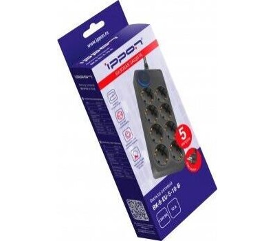 Сетевой фильтр IPPON Сетевой фильтр BK-8-EU-5-10-B, 5м, черный