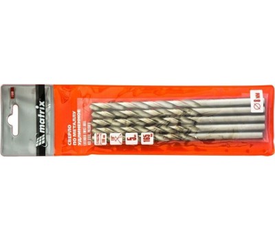Сверло MATRIX Сверло по металлу, 8 х 165 мм, полированное, удл, HSS, 5 шт, цилиндрический хвостовик 715080