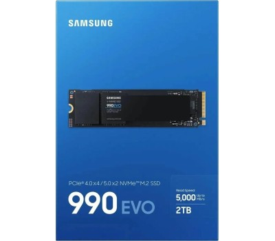 SAMSUNG Твердотельный накопитель SSD M.2 2280 2TB 990 EVO NVMe 2.0, PCIe 4.0 x4, V-NAND TLC, R/W 5000/4200MB/s, IOPs 700 000/800 000, TBW 1200, DWPD 0.33