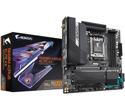 Материнская плата GIGABYTE Материнская плата B650M AORUS ELITE AX, Socket AM5, AMD B650, 4xDDR5-5200, HDMI+DP, 2xPCI-Ex16, 4xSATA3(RAID 0/1/10), 2xM.2, 8 Ch Audio, 2.5GLan, WiFi, (4+4)xUSB2.0, (7+2)xUSB3.2, (1+1)xUSB3.2 Type-C™, mATX, RTL {} (849399)