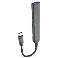 PERO Адаптер MH03, USB Type-C (m) - USB-A (f)/2хUSB-A (f)/USB Type-C (f), 0.19м, серый