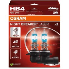 Лампа галогенная OSRAM Автолампа галогенная HB4 (51W P22D5 +150%) NIGHT BREAKER LASER (евробокс, 2шт) 12V