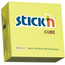 STICK`N Блок самоклеящийся бумажный 21010 76x76мм 400лист. 70г/м2 неон желтый