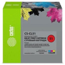 CACTUS Картридж струйный CS-CL51 CL-51 голубой/пурпурный/желтый (18мл) для Canon Pixma MP150/MP160/MP170/MP180/MP450/MP460/iP2200/iP6210/iP6220/iP6220D/iP6310/iP6310D/MX300/MX310 с чипом