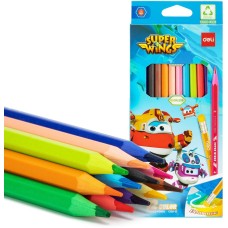 DELI Карандаши цв. EC126-12 Super Wings шестигран. пластик кор.европод. (12шт)