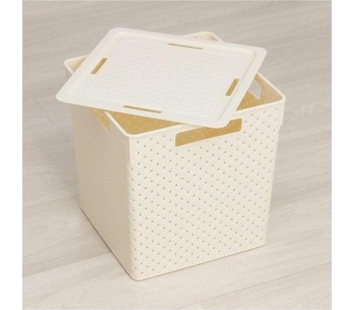Корзина для хранения VIOLET Береста 23л с крышкой слон. кость 6823126