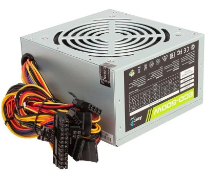 Aerocool 500W Retail ECO-500W ATX v2.3 Haswell, fan 12cm, 400mm cable, power cord, 20+4P, 12V 4P, 1x PCI-E 6P, 3x SATA, 2x PATA, FDD