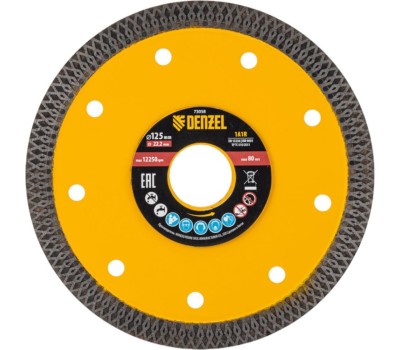 Алмазный диск DENZEL Диск алмазный отрезной 125 х 22,2мм, сплошной, супертонкий, горячий пресс, сухой/мокрый рез 73058
