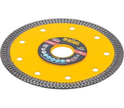 Алмазный диск DENZEL Диск алмазный отрезной 125 х 22,2мм, сплошной, супертонкий, горячий пресс, сухой/мокрый рез 73058