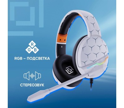 OKLICK Гарнитура игровая HS-L710G, для компьютера, мониторные, проводные, белый / черный [1978693]