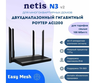 NETIS Wi-Fi маршрутизатор 1200MBPS 1000M DUAL BAND N3