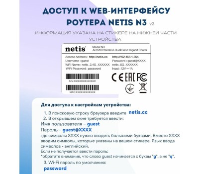 NETIS Wi-Fi маршрутизатор 1200MBPS 1000M DUAL BAND N3