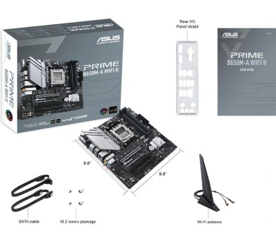 Материнская плата ASUS Материнская плата PRIME B650M-A WIFI II AM5 mATX 4xDDR5 3xPCIEx16 2xM.2 DP HDMI VGA 2.5GLAN Wi-Fi 6 (90MB1EG0-M0EAY0)