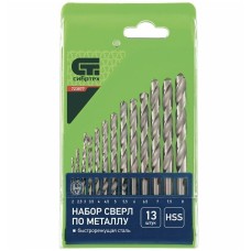 Набор сверл СИБРТЕХ Набор сверл по металлу, 2-8 мм, (через 0.5 мм) HSS 13 шт, пластиковая коробка, цилиндрический хвостовик 723877
