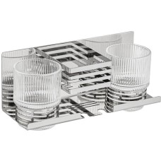 Аксессуары для ванной комнаты BRIMIX 1280-2 Полочка с двумя стеклянными стаканами и подставкой для зубных щёток, настенное крепление, из нержавеющей стали, цвет ХРОМ