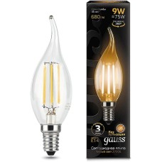 GAUSS Лампа светодиодная Filament 9Вт цок.:E14 свеча 220B св.свеч.бел.теп. CF35 (упак.:10шт) (104801109)