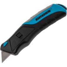 GROSS Нож ремонтно-монтажный, трехкомпонентная рукоятка, кнопочный автовыброс, возврат лезвия, 175 мм, 5 запасных лезвий 78879