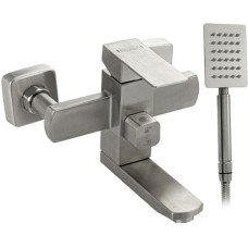 МАГНУС - Смеситель для ванны, короткий излив, шаровый, квадратный корпус, из нержавеющей стали марки 304, цвет САТИН. 9226