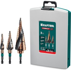 KRAFTOOL COBALT 3 шт., 4-32мм, азотирование, винтовая спираль, набор сверл ступенчатых(29691-4-32-H3)