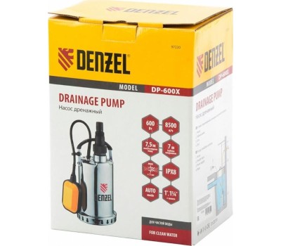Дренажный насос DENZEL Дренажный насос DP600X, 600 Вт, подъем 7,5 м, 8500 л/ч 97220
