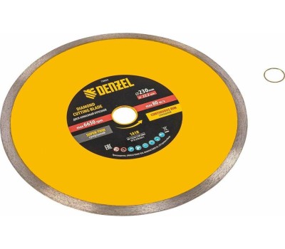 Алмазный диск DENZEL Диск алмазный отрезной 230 х 22,2 мм, сплошной, супертонкий, горячий пресс, мокрое резание 73055