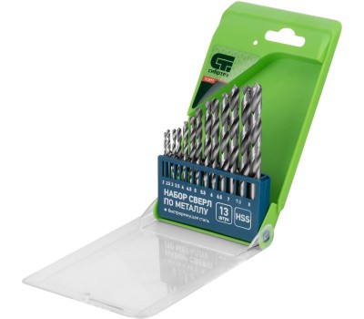 Набор сверл СИБРТЕХ Набор сверл по металлу, 2-8 мм, (через 0.5 мм) HSS 13 шт, пластиковая коробка, цилиндрический хвостовик 723877