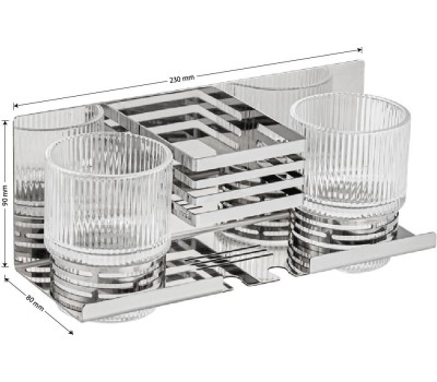 Аксессуары для ванной комнаты BRIMIX 1280-2 Полочка с двумя стеклянными стаканами и подставкой для зубных щёток, настенное крепление, из нержавеющей стали, цвет ХРОМ