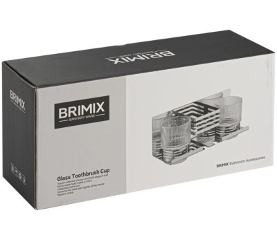 Аксессуары для ванной комнаты BRIMIX 1280-2 Полочка с двумя стеклянными стаканами и подставкой для зубных щёток, настенное крепление, из нержавеющей стали, цвет ХРОМ