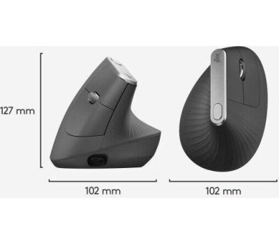 LOGITECH Мышь беспроводная MX Vertical, Bluetooth/Радио, вертикальная, оптическая, USB, 4000dpi, черный и серебристый [910-005449]
