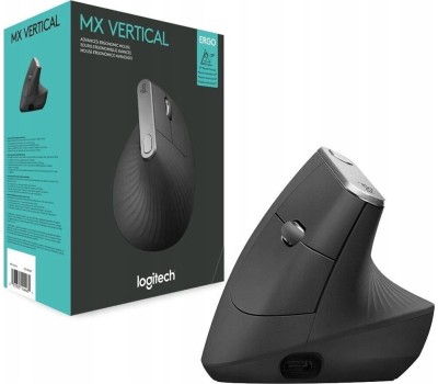 LOGITECH Мышь беспроводная MX Vertical, Bluetooth/Радио, вертикальная, оптическая, USB, 4000dpi, черный и серебристый [910-005449]