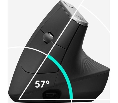 LOGITECH Мышь беспроводная MX Vertical, Bluetooth/Радио, вертикальная, оптическая, USB, 4000dpi, черный и серебристый [910-005449]