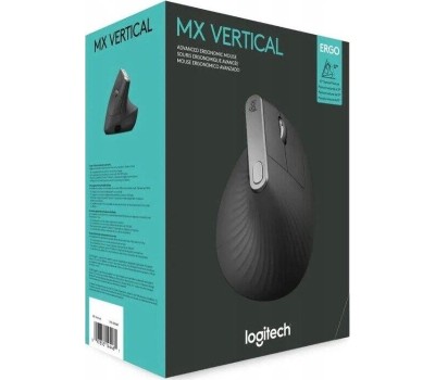 LOGITECH Мышь беспроводная MX Vertical, Bluetooth/Радио, вертикальная, оптическая, USB, 4000dpi, черный и серебристый [910-005449]