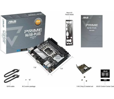 Материнская плата ASUS PRIME H610I-PLUS-CSM (Socket 1700, mini ITX, 2xDDR5(96GB), VGA/HDM/DP, 1xPCIe 4.0x16, 1xLAN, 4xSATA 6Gb/s, 1xM.2, 1xM.2 E key, 2xUSB 3.2, 2xUSB 2.0, 1xPS/2)